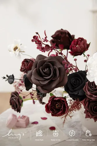 Miniatura 3 de Ling's moment Caja de Flores Falsas, Tallos de Vegetación Artificial Sintética, Rosas de Espuma, Peonías, Hojas de Eucalipto de Seda, Flor de Tela