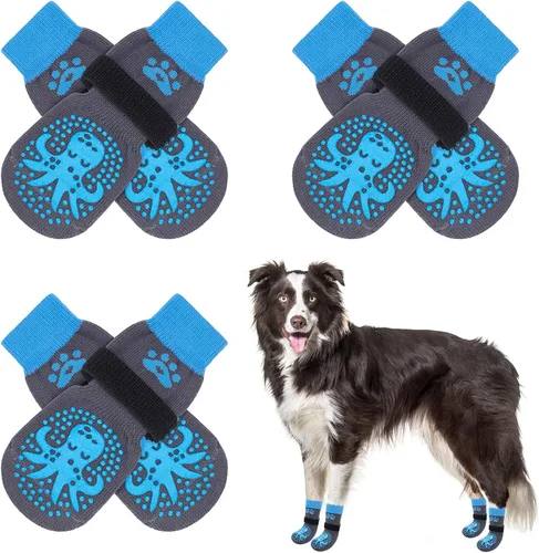 Miniatura 49 de SCENEREAL 6 piezas de calcetines antideslizantes para perros para prevenir lamido de patas para pavimento caliente/frío, calcetines de agarre