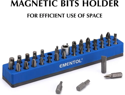 Miniatura 4 de EMENTOL Soporte Magnético para Brocas de 1/4" - Azul, 43 Agujeros, Organizador de Brocas con Imán Fuerte, Organizador de Brocas Magnéticas