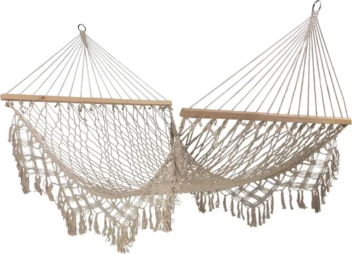 Miniatura 3 de Northlight Hamaca de cuerda de macramé de celosía blanca de 74" con barras de madera
