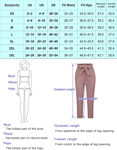 Miniatura 6 de KANCY KOLE - Pantalones paper bag de cintura alta y con bolsillos para mujer, con lazo, estilo casual, pantalones hasta el tobillo de la talla S a