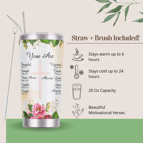 Miniatura 3 de Taza aislada de acero inoxidable inspiradora con tapa y pajita, taza de viaje espiritual, regalo basado en la fe, botella de agua motivacional