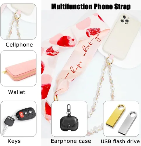 Miniatura 43 de Cordón de cadena cruzada para teléfono celular - Correa de hombro universal de cuero+metal con parches de amarre (J)