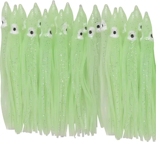 Miniatura 8 de 20 unids/40 piezas de faldas de pulpo de agua salada señuelo de plástico suave de pesca de calamar señuelo de silicona cebo resplandor de pesca