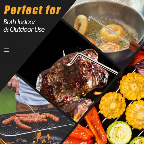 Miniatura 2 de 2 ganchos giratorios de acero inoxidable para barbacoa y carne, accesorios para parrilla con mango de madera para asar y ahumar