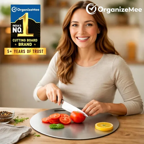 Miniatura 9 de OrganizeMee Tabla de cortar de acero inoxidable para cortar frutas para cocina, tabla de cortar para verduras, panes y carnes, resistente, seguro