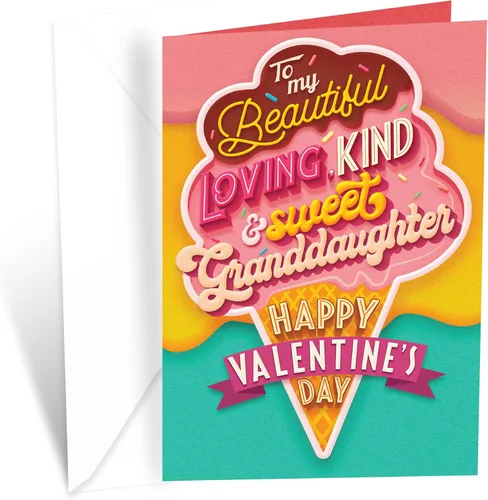 Prime Greetings Tarjeta del día de San Valentín para nieta, fabricada en Estados Unidos, ecológica, tarjeta gruesa con sobre de primera calidad de 5