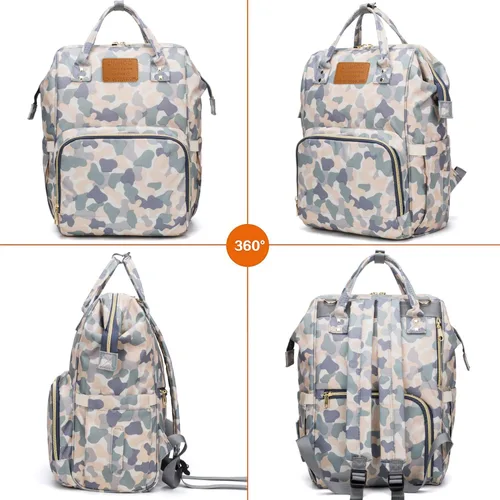 Miniatura 7 de LIMHOO Mochila para pañales para hombres y papá, bolsa de pañales de lona grande impermeable de camuflaje, bolsa para el cuidado del bebé