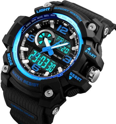 Miniatura 2 de Reloj deportivo analógico digital LED 50M impermeable para hombre reloj deportivo al aire libre militar multifunción casual doble pantalla de 12