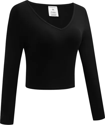 Miniatura 3 de OThread & Co. Camiseta corta de manga larga con cuello en V para mujer