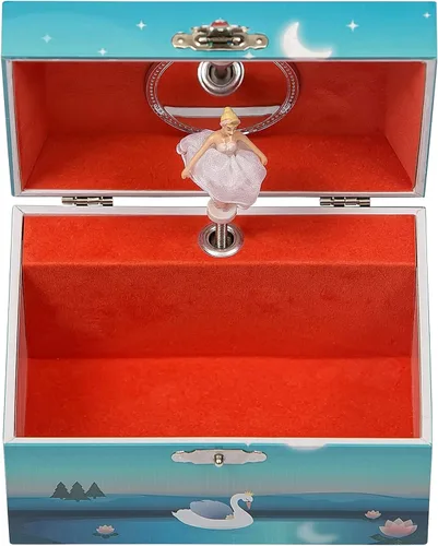 Miniatura 5 de Mele & Co. Since 1912 Marlo Original Twirling Black Hair Ballerina Ballet Dancer Pantuflas Teal Blue Pintado Musical First Jewelry Box para niñas