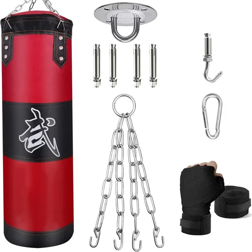 Miniatura 7 de Juego de sacos de boxeo colgantes sin relleno, sacos de boxeo pesados para adultos, niños y jóvenes, incluye vendas para manos, ganchos para sacos