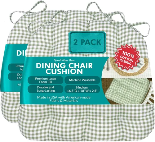 Miniatura 154 de Barnett Home Decor Ticking Stripe Berlin Blue - Almohadilla para silla de comedor con lazos, tamaño mediano 18, relleno de espuma de látex, lavable