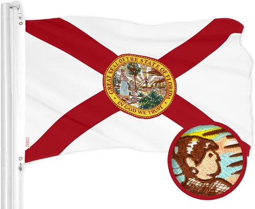 G128 Bandera del estado de Florida FL, 2.5 x 4 pies, serie ToughWeave bordada de poliéster 210D, diseño bordado, interior/exterior, colores