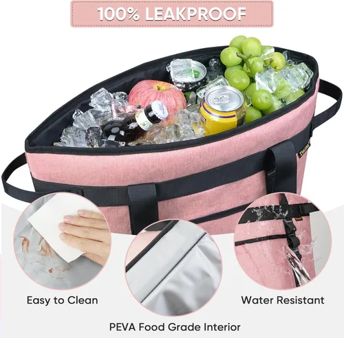 Miniatura 4 de BALEINE Bolsas grandes aisladas para 45 latas, bolsa de mano suave de PEVA, bolsas de comestibles aisladas con cremallera superior