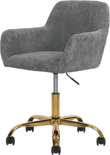 Miniatura 25 de Silla de Escritorio Giratoria de Piel Sintética de 360°, Moderno Sillón de Oficina en Casa Ajustable en Altura con Base Dorada para Adolescentes