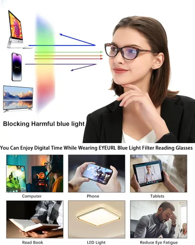 Miniatura 5 de EYEURL Lentes de lectura con diseño de ojo de gato para mujer, bloqueo de luz azul, paquete de 4 unidades, para lectura a la moda, antifatiga