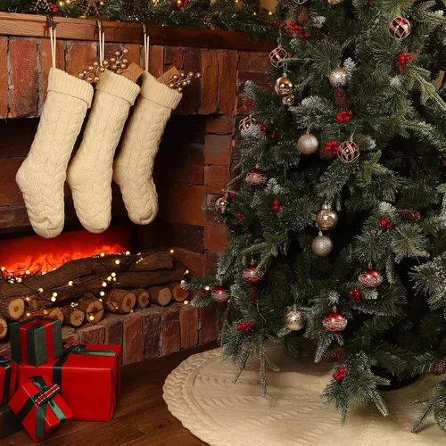 Miniatura 7 de Calcetines de Navidad, paquete de 3 unidades de 18 pulgadas, de gran tamaño, punto trenzado, rústico, decoraciones personalizadas para decoración