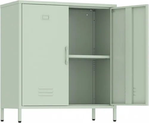 Miniatura 11 de Armario de almacenamiento de metal con puertas y estante, gabinetes de almacenamiento para oficina, aparador para oficina, sala de estar, comedor