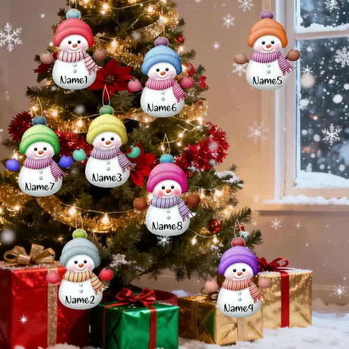 Miniatura 7 de Adornos de Navidad personalizados de muñeco de nieve con nombre, adornos de Navidad familiares personalizados para colgar en la puerta del árbol