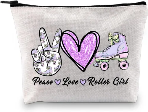 JXGZSO Bolsa de maquillaje para patinaje sobre ruedas, bolsa de rodillo de amor de paz, bolsa de patinaje para fanáticos del equipo, regalo para