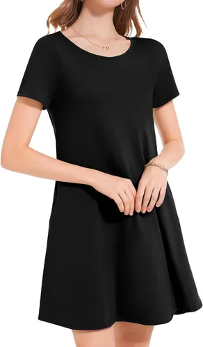 Miniatura 5 de Vestidos de verano para mujer, informales, holgados, estilo camiseta, florales, de manga corta, con vuelo y bolsillos, para la playa