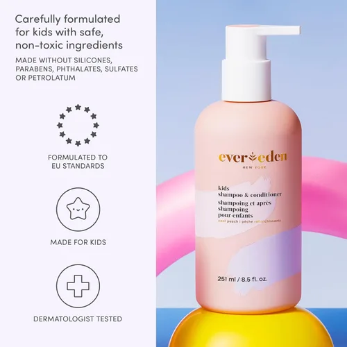 Miniatura 4 de Evereden Mini Kids Shampoo and Conditioner 2 en 1: Melocotón fresco, 1.7 fl oz. Vegano y cuidado suave para niños Champú y acondicionador