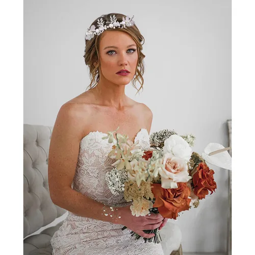 Miniatura 7 de Didder Tiara de flores para niñas y mujeres – Diadema diadema corona con perlas de cristal – Accesorios para el cabello de boda para novia Blanco