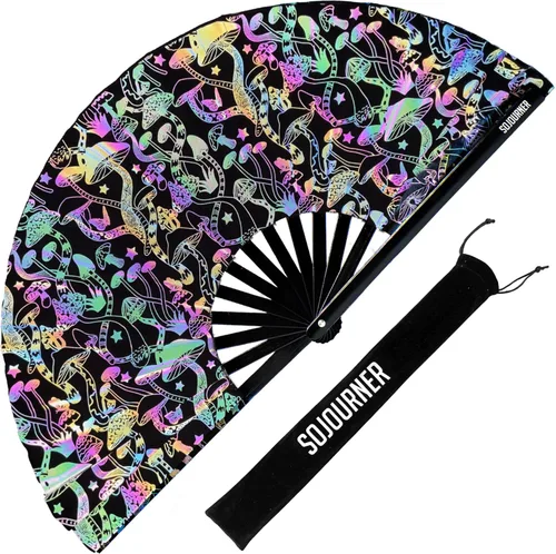Miniatura 131 de SoJourner Bags Rave Fan – Ventilador plegable grande – Ventilador de mano Clack para raves, Halloween, Burlesque, trajes de arcoíris para mujeres