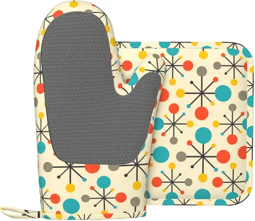 Mid Century Fifties - Juego de 2 manoplas de horno y agarraderas de silicona resistentes al calor, guantes antideslizantes, decoración de cocina