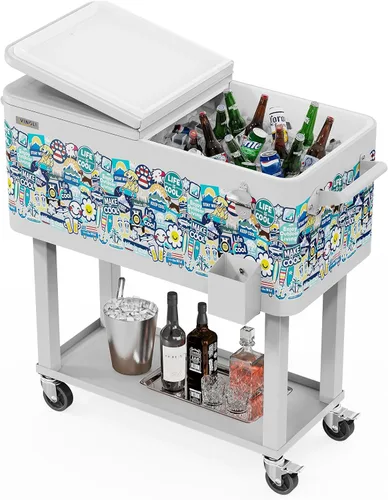 Miniatura 20 de VINGLI Baúl de hielo rodante de 80 cuartos de galón, carrito portátil para fiestas en el patio, bar, con estante, piscina de bebidas con abridor
