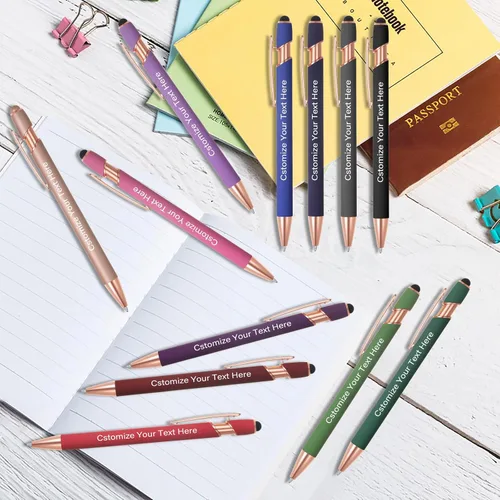 Miniatura 6 de Kingluu 12 bolígrafos personalizados con punta de lápiz capacitivo, grabado gratis, tinta negra, bolígrafo personalizado con tu nombre, logotipo