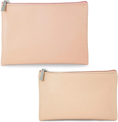 Miniatura 10 de Juego de 2 bolsas de maquillaje, pequeña bolsa de maquillaje con cremallera, bolsa de cosméticos portátil para viajes, bolsa de belleza de piel Negro