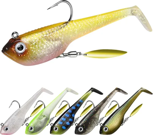 Miniatura 12 de GOTOUR Pre-Rigged Soft Fishing Lures with Weedless Hook, Lifelike Paddle Tail Swimbaits for Bass Fishing, Freshwater & Saltwater Fishing Bait