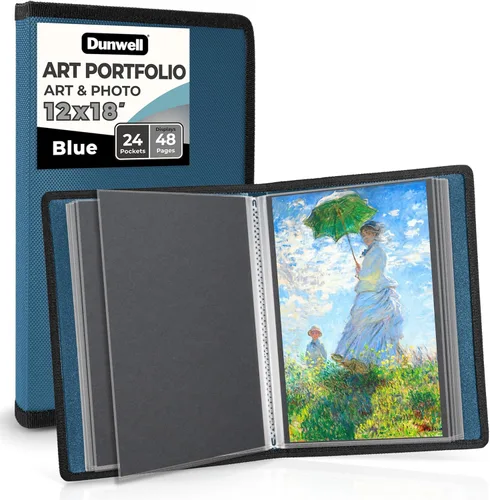 Miniatura 13 de Dunwell Carpeta de álbum de portafolio de arte (negro) - Carpeta de cartera de 11 x 17 pulgadas para obras de arte, 24 fundas de plástico, libro