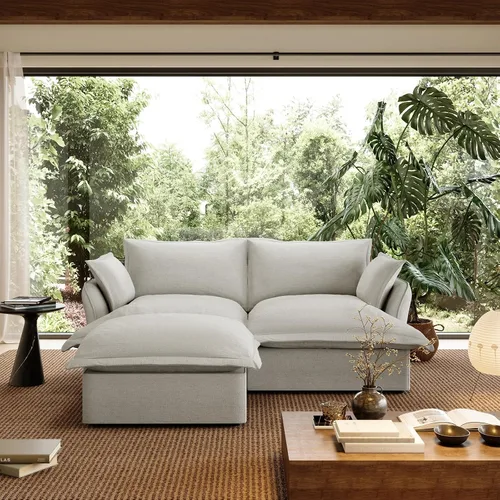 Miniatura 45 de Sofá modular de mezcla de lino para sala de estar, cómodo sofá modular con relleno de plumón, moderno sofá cama convertible con asiento profundo