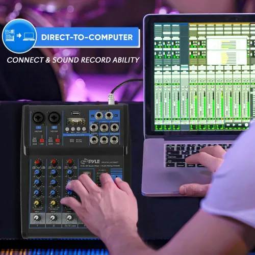 Miniatura 5 de Pyle Mezclador de Audio Profesional Placa de Sonido Consola del Sistema - 4 Canales - Bluetooth - Entrada USB MP3 para Computadora - 48V Phantom