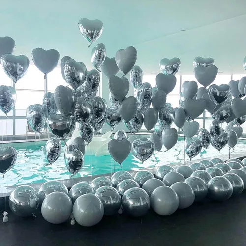 Miniatura 4 de 10 globos de papel de aluminio plateado en forma de corazón de 18 pulgadas, globos de Mylar para baby shower, boda, San Valentín, decoraciones de 18