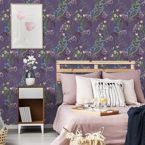 Miniatura 2 de VEELIKE Papel tapiz floral de flores silvestres secas, despegar y pegar para dormitorio, habitación de niñas, 17.7 x 354 pulgadas, autoadhesivo