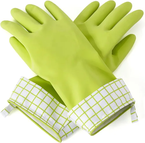 Miniatura 8 de Full Circle Splash Patrol - Guantes de limpieza de látex natural para platos, puños de algodón que se mantienen secos, duraderos con forro Gris