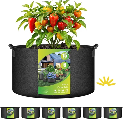 Miniatura 21 de HealSmart Paquete de 6 bolsas de cultivo no tejidas de 1 galón, macetas de tela de aireación con asas, adecuadas para frutas de jardín, verduras