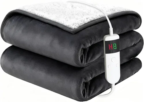 Miniatura 11 de Electric Blanket Heated Throw, Soft Flannel 50"x60" Heating Blanket with 8 Hours Auto Off 10 Fast Heating Levels Machine Washable Sherpa Heated