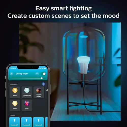 Miniatura 5 de Philips Hue Bombilla LED inteligente A19 de 60 W, luz blanca y Color Ambiance que cambia de color, 1 paquete, 800 lúmenes, E26, interior, control