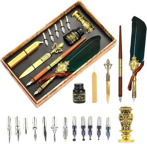 Miniatura 20 de Joyeee Juego de Plumas de Caligrafía, Juego de Pluma de Inmersión que Incluye Perlas de Cera de Sellado, Cuchara de Cera, Plumillas de Repuesto