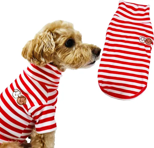 Miniatura 12 de Camisa de cuello alto para perro, lindo bordado de perrito, sudadera súper suave para perro, jersey elástico a rayas para cachorro, para gatos