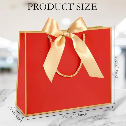 Miniatura 2 de Silkfly 12 bolsas de regalo con asas para dama de honor, 12 x 10 x 4 pulgadas, elegantes bolsas de regalo de bienvenida de boda con lazo para Rojo