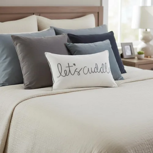 Miniatura 6 de Sanmetex - Funda de almohada lumbar decorativa para abrazarnos de 12x20 pulgadas, funda de almohada rectangular bordada en gris para cama, Blanco