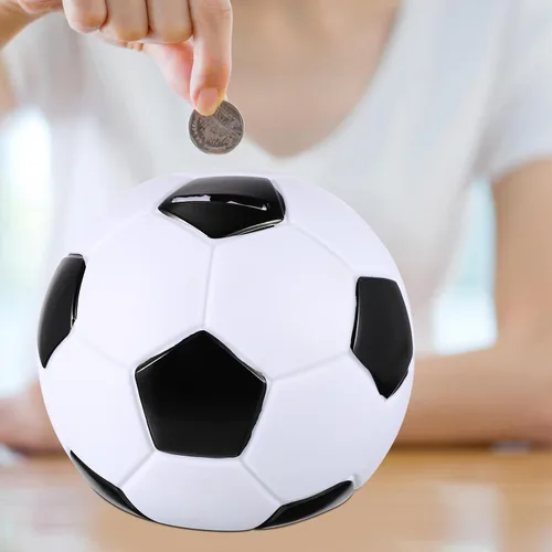 Miniatura 9 de Kisangel - Alcancía de fútbol para niños y niñas, pelota de fútbol, monedas, decoración del hogar, 5.90 pulgadas, lindo dinero de dibujos animados