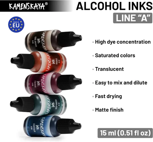 Miniatura 2 de Juego de tinta de alcohol Kamenskaya #10: Combinación de colores combinados de tintas de alcohol, 4 piezas. 0.51 fl oz (15 ml) cada una