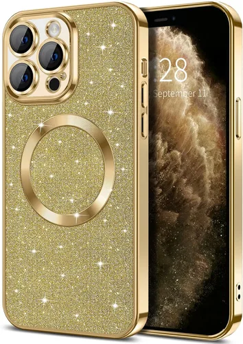 Miniatura 64 de Hython Funda para iPhone 15 Plus con purpurina, fundas magnéticas transparentes para teléfono con protector de lente de cámara